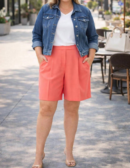 High Waisted Pleated Dress Bermuda Shorts