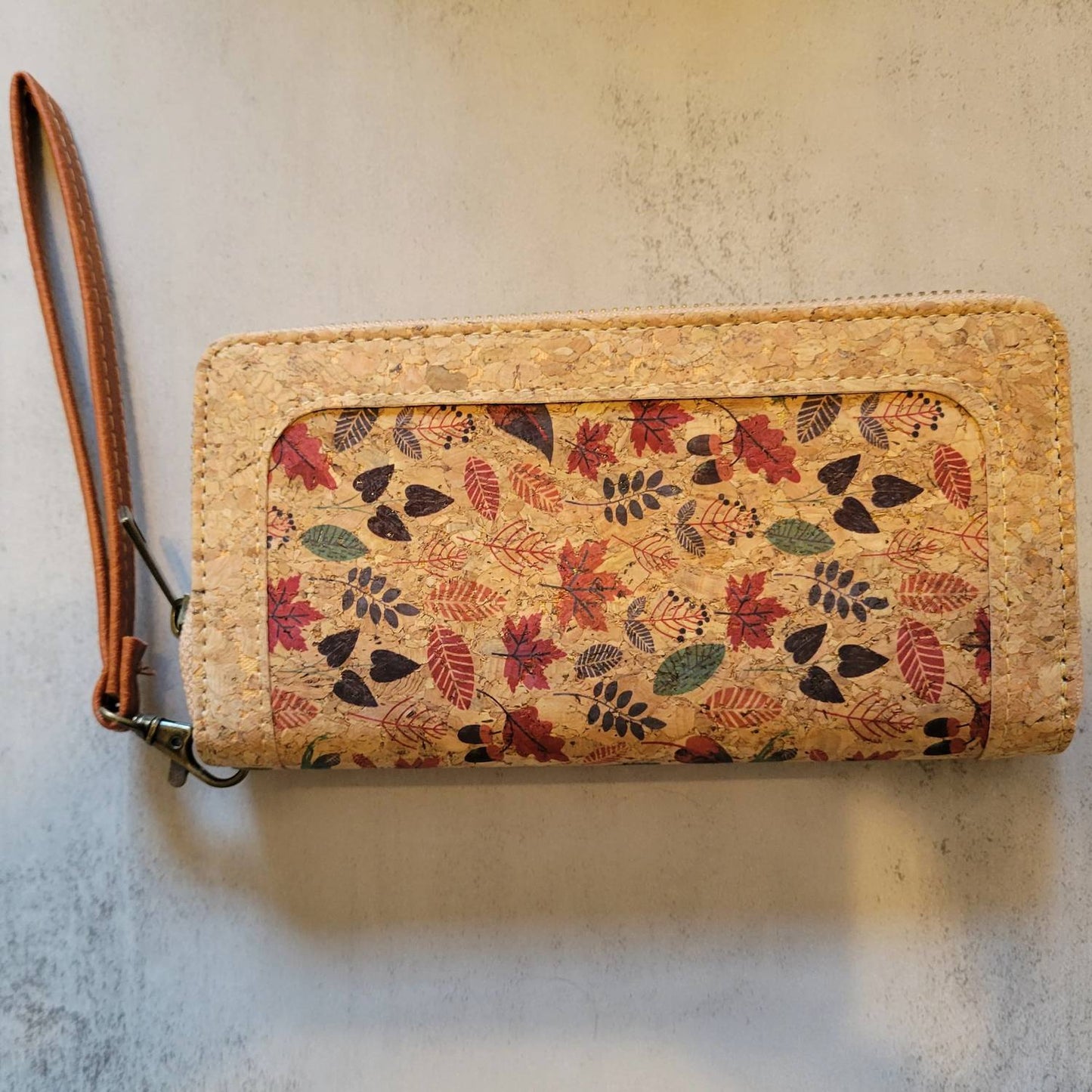 Women's Botanical Leaves Cork Wristlet Wallet