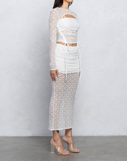 Lace Long Sleeve Cut-out Top And Long Skirt Set