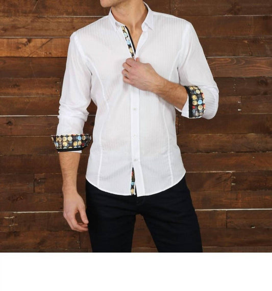 Long Sleeve Jacquard Button Down Shirt With Contrasting Trim