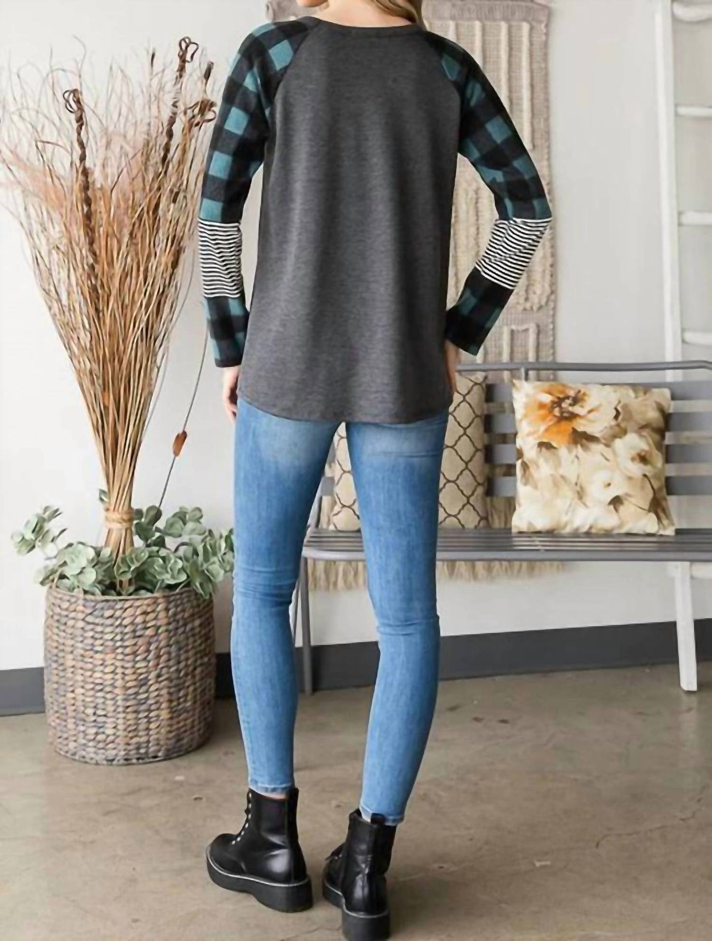 Solid Stripe And Plaid Top