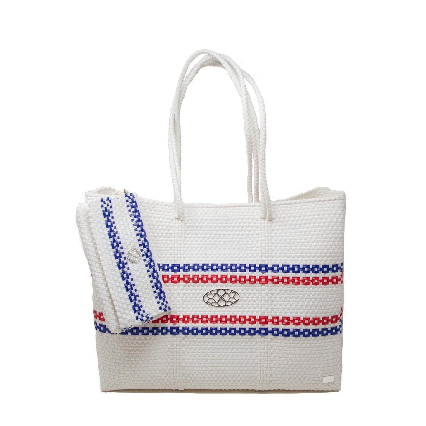 Women's Woven Line Striped Travel Tote Bag With Clutch