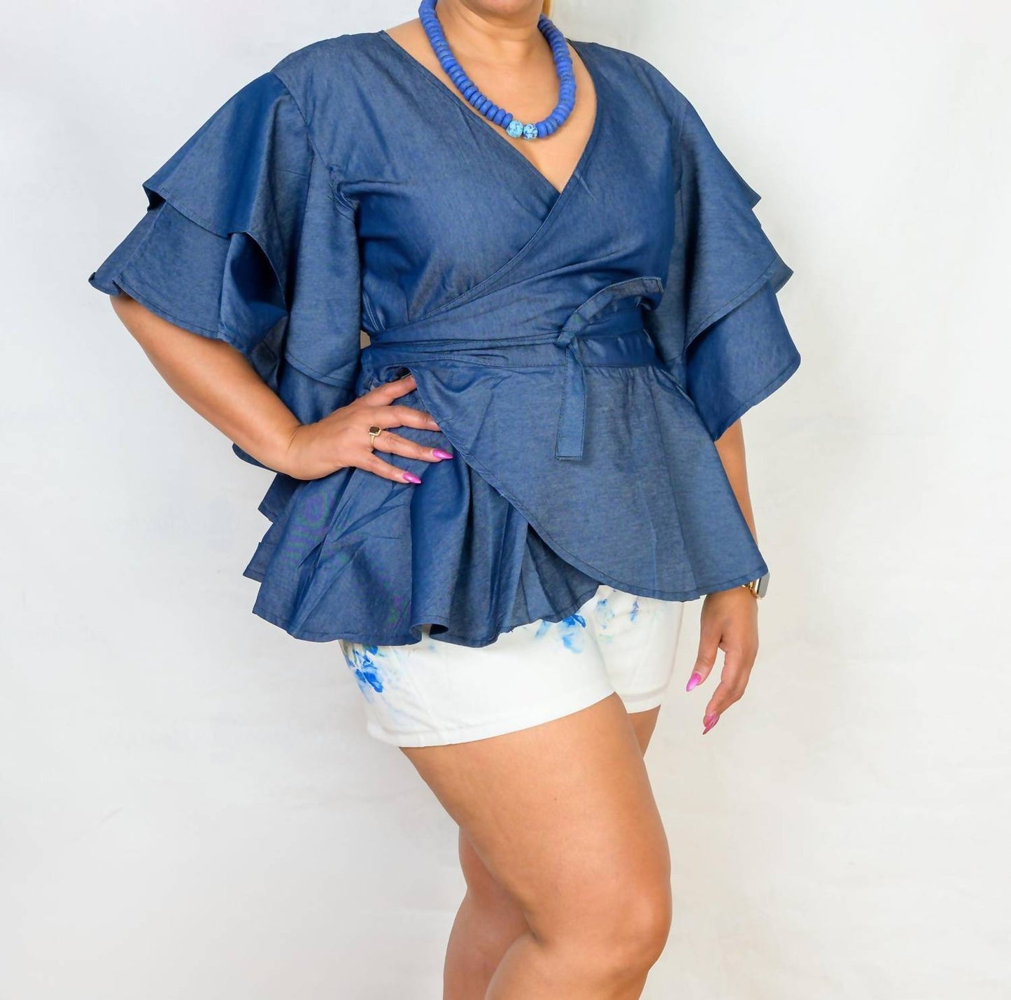Denim Wrap Blouse