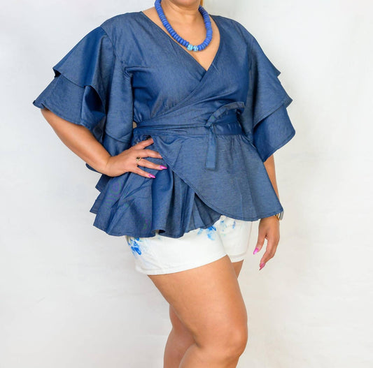 Denim Wrap Blouse