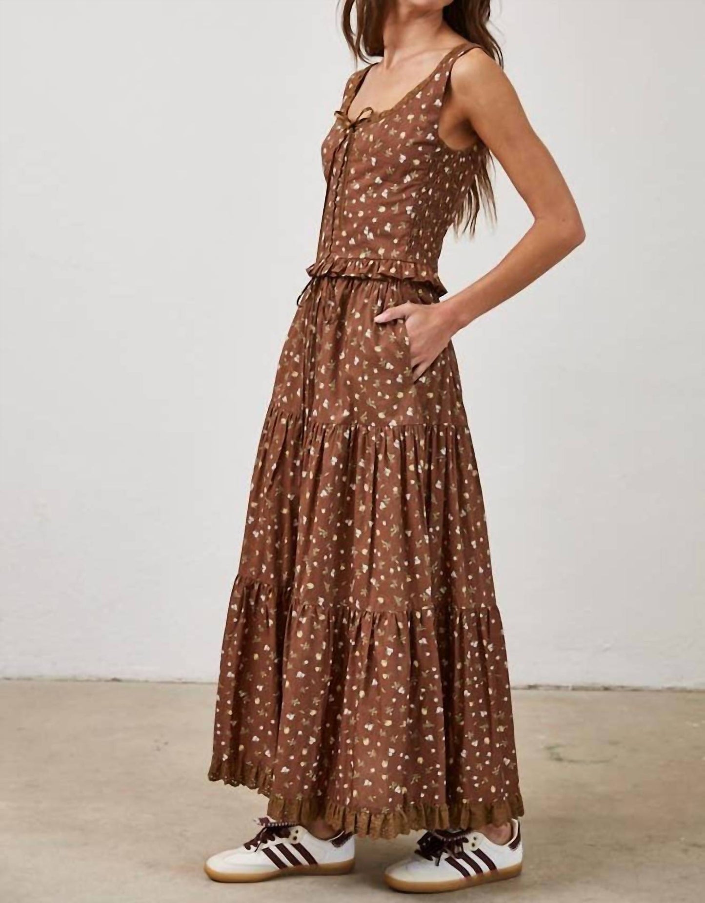 Floral Lace Trim Front Tie Top & Skirt Set