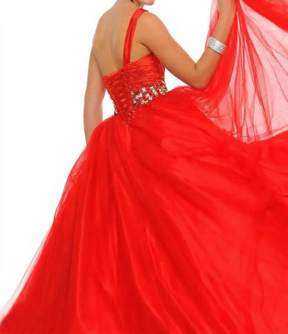 Precious Formals - Jeweled One Shoulder Ball Gown - Rack Hunt
