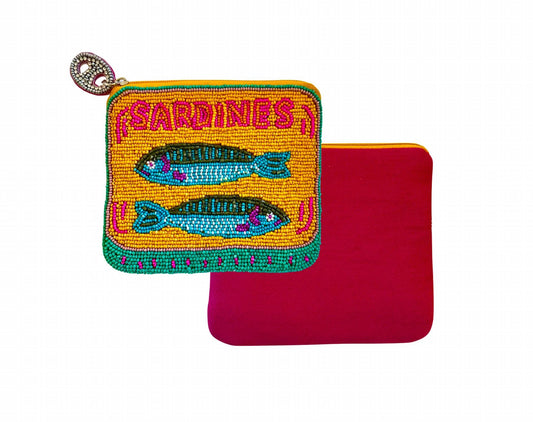 Women's Beaded Sardines Fish In Tin Can Coin Pouch