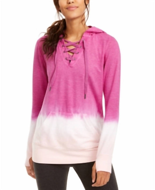 Ideology Womens Activewear Ombre Tie Dye Lace Up Hoodie
