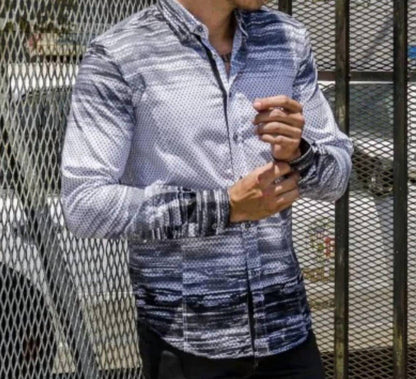 Button Down Print Shirt With Paisley Trim