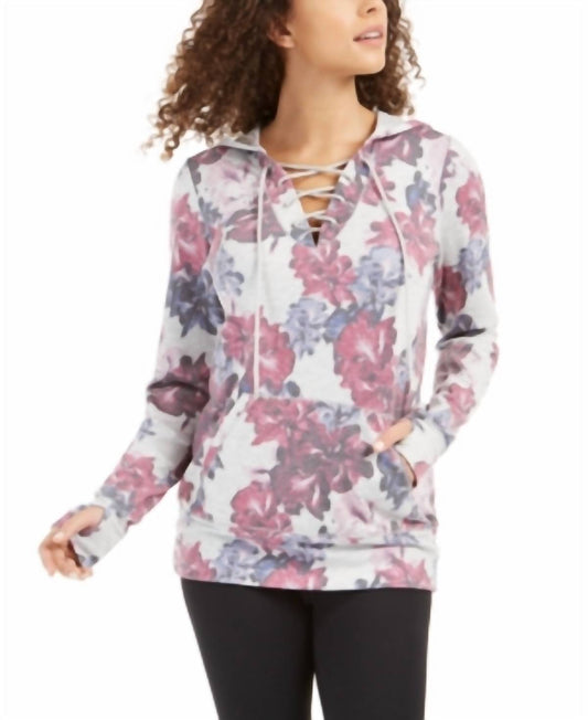 Activewear Floral Print Lace Up Hoodie