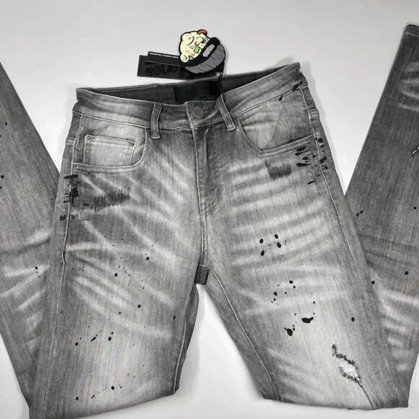 Tulones - Men’s Paint Splash Two-hole Denim Skinny Jeans - Rack Hunt