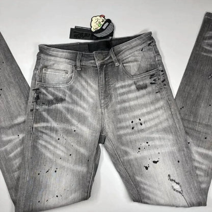 Tulones - Men’s Paint Splash Two-hole Denim Skinny Jeans - Rack Hunt