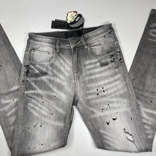 Tulones - Men’s Paint Splash Two-hole Denim Skinny Jeans - Rack Hunt