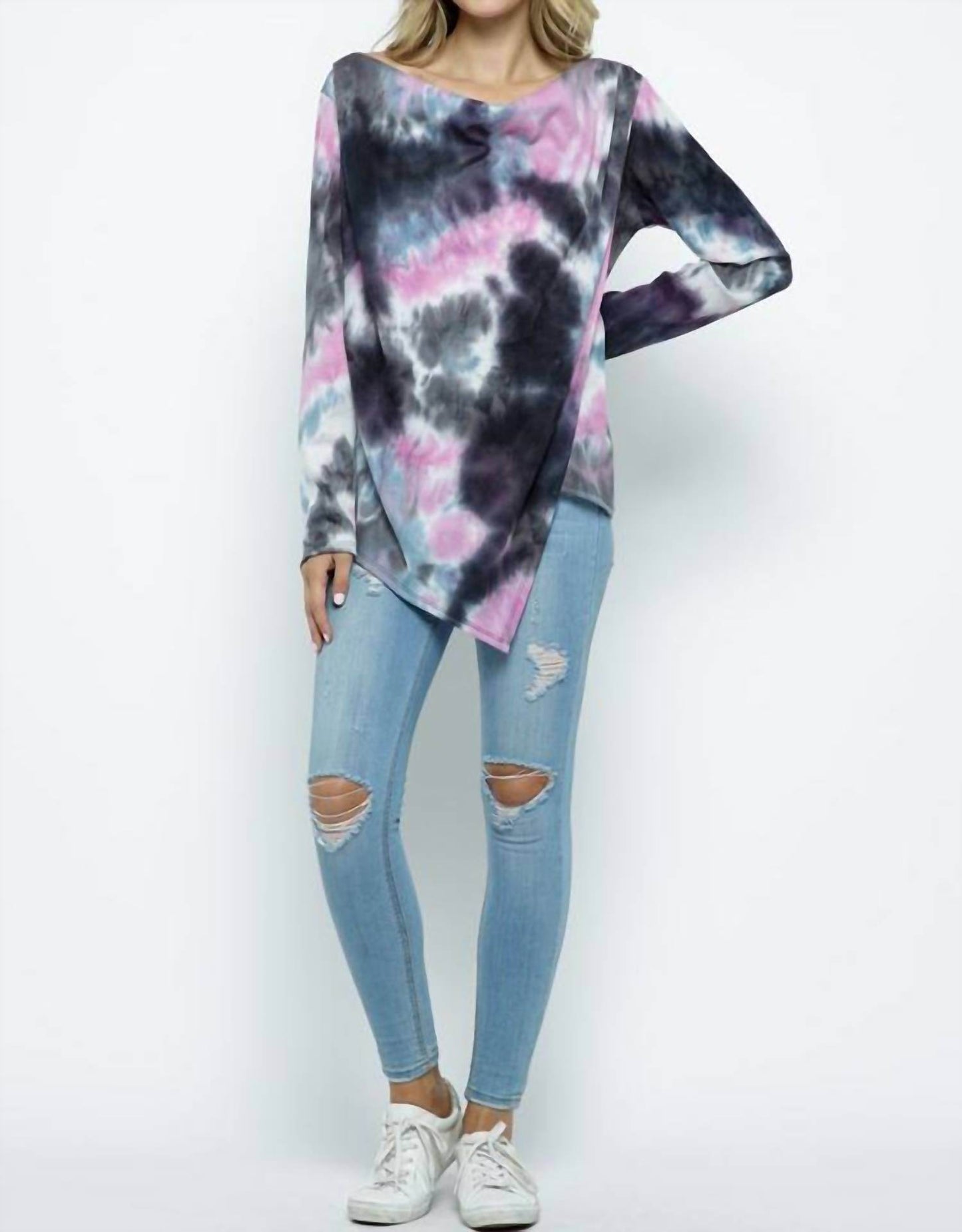 Ellis - Cowl Asymmetric Tie Dye Top - Rack Hunt -