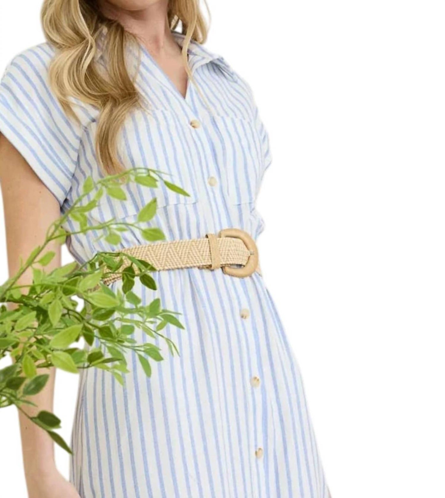 Stripe Button Down Belted Midi Shirt Dress