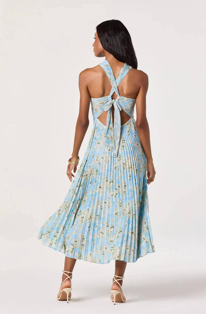 Samantha Plissé Halter Midi Dress