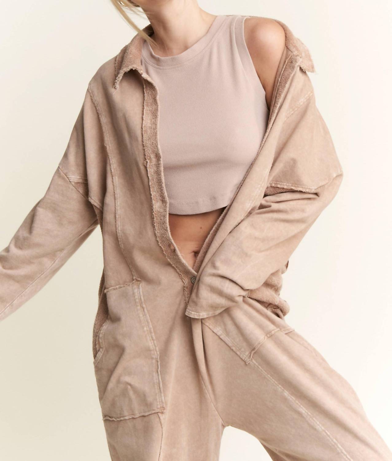 Mineralwash Button Down Collar Onesie Jumpsuit