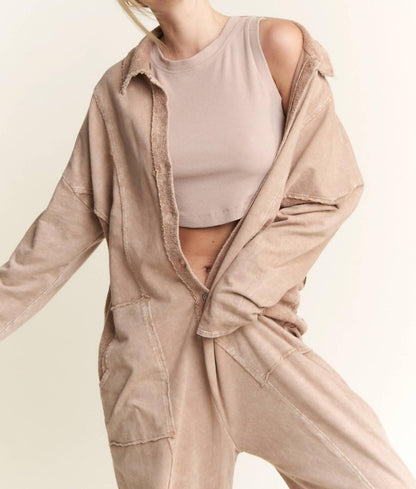 Mineralwash Button Down Collar Onesie Jumpsuit