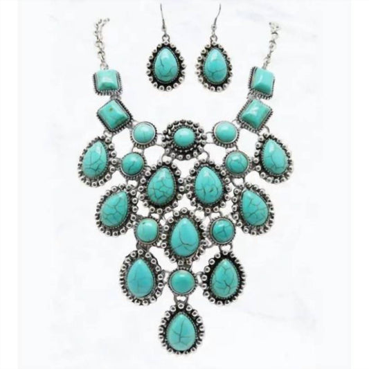Women's Stone Statement Necklace & Earring Set