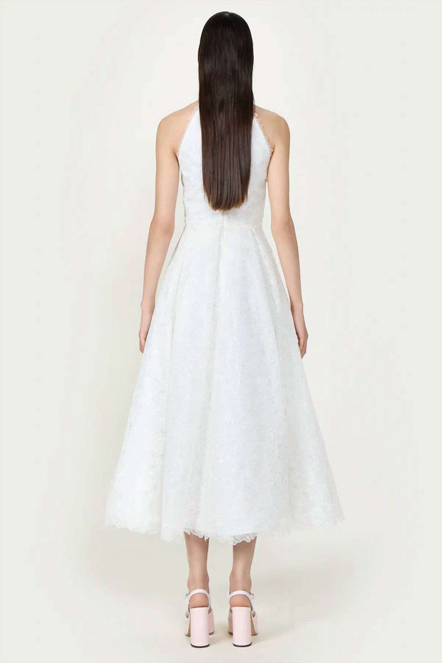Lavinia Embroidered Organza Halter Neck Midi Dress