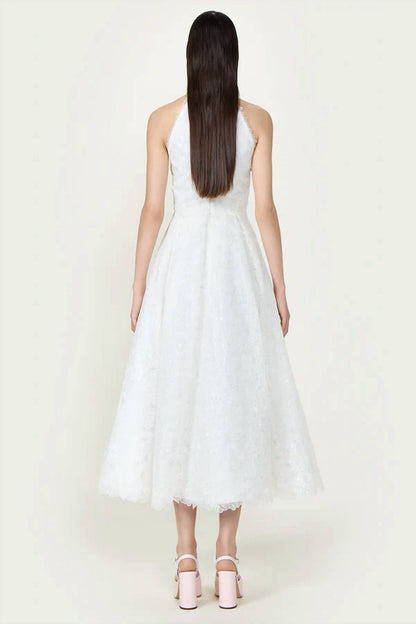 Lavinia Embroidered Organza Halter Neck Midi Dress