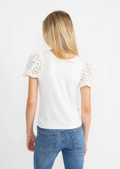 Matteo Eyelet Short Puff Sleeve Tee