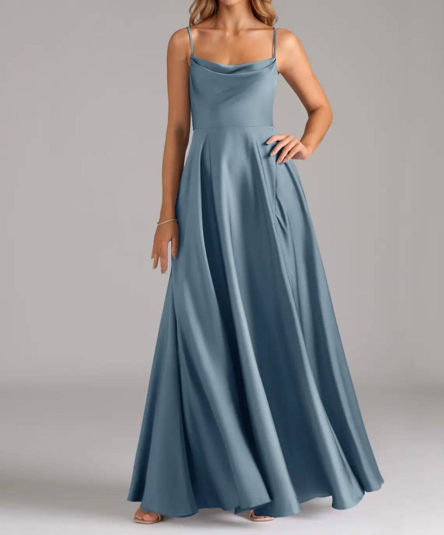 Silky Satin A-Line Gown with Spaghetti Straps
