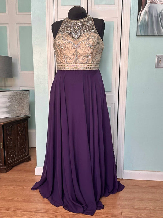 Jewel Ornate Illusion Halter Gown