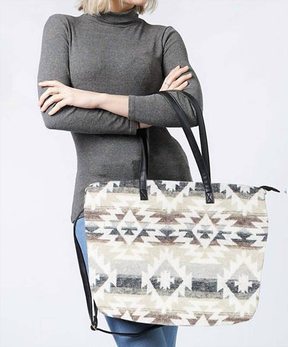 Women's Western Weekend Aztec Pattern Tote Bag With Pouch