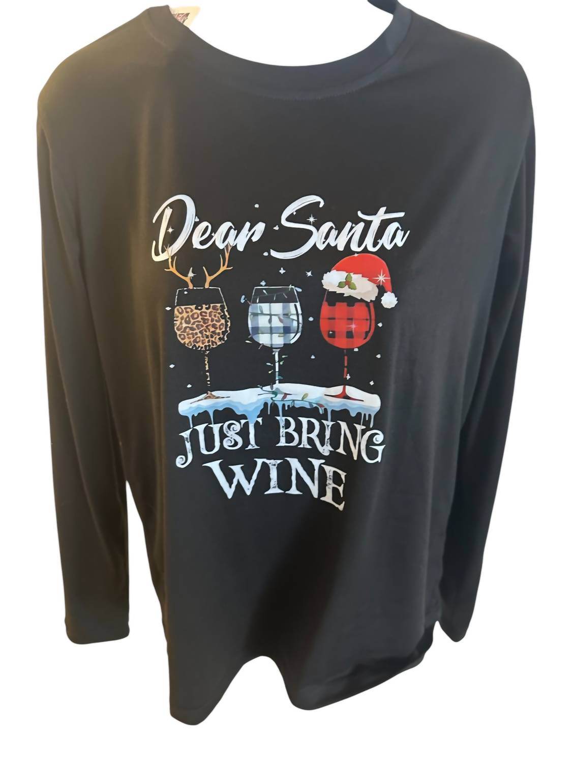 Glam n Go Boutique - WOMEN'S DEAR SANTA BRING WINE LONG SLEEVE TEE - Rack Hunt