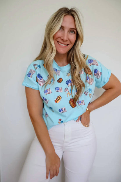 July 4th Sequin Flag & Bbq Tee