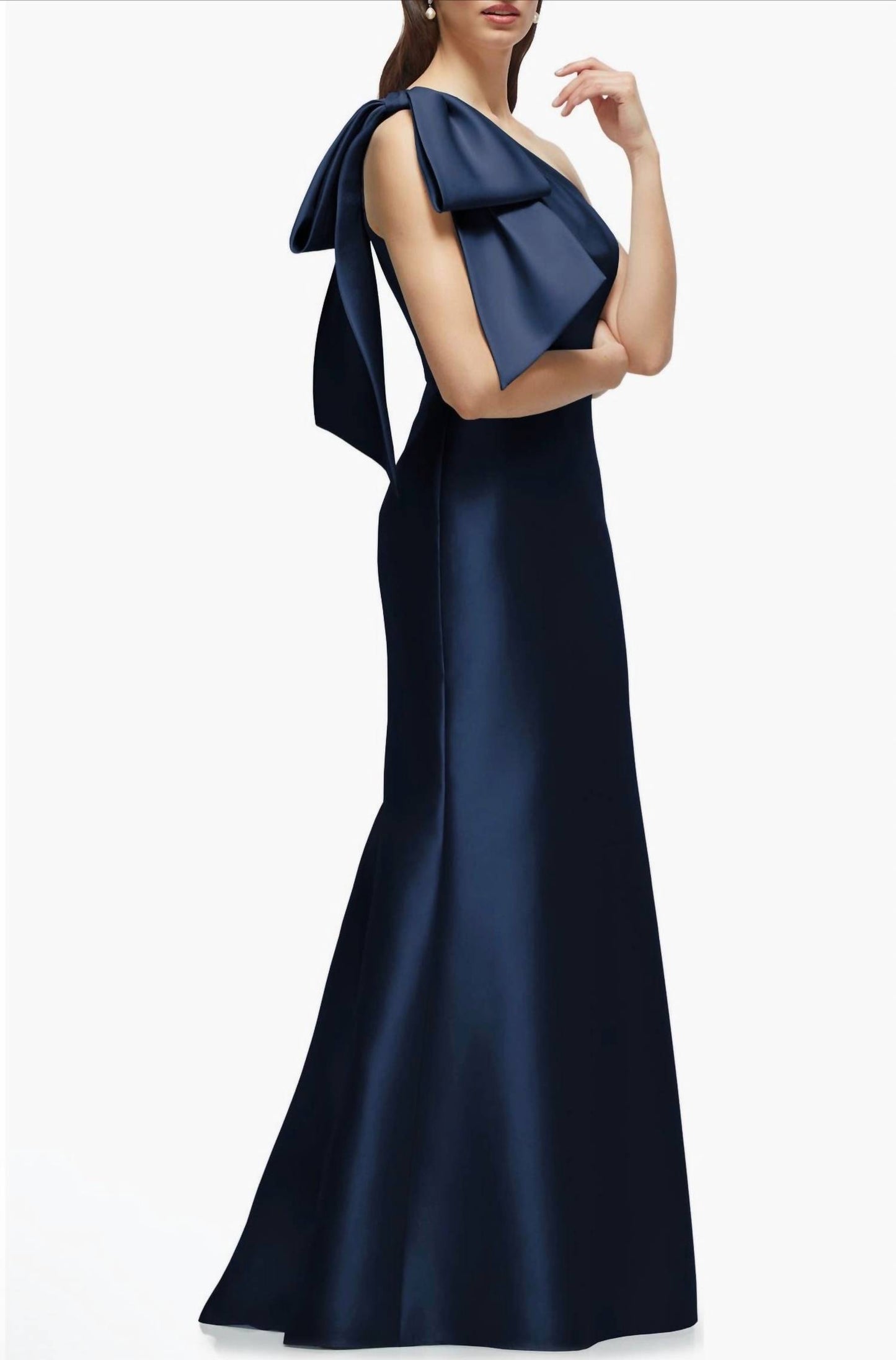 Bow One-shoulder Satin Twill Mermaid Gown