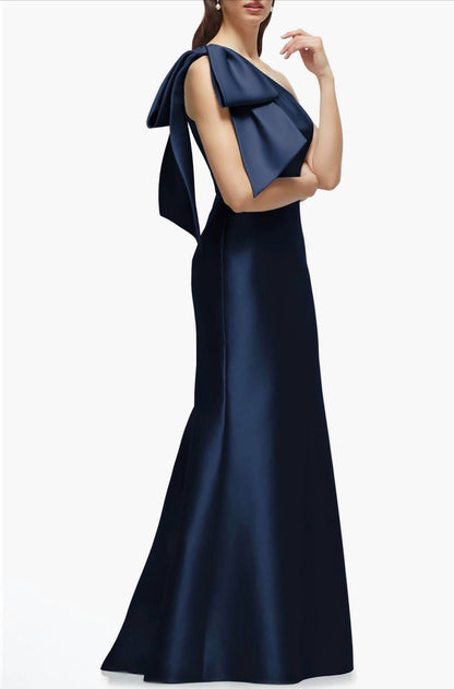 Bow One-shoulder Satin Twill Mermaid Gown
