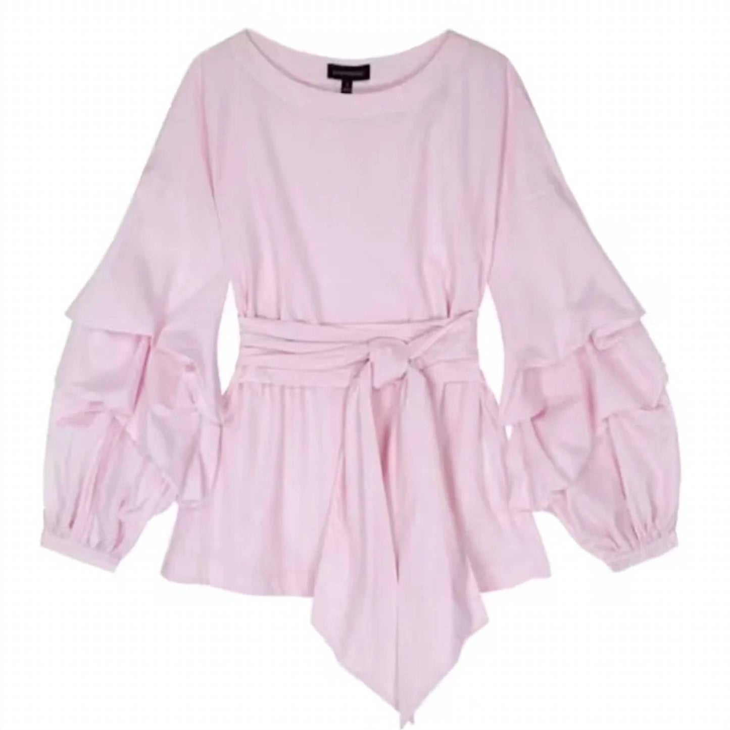 Women's Bishop Sleeve Belted Gingham Shirt