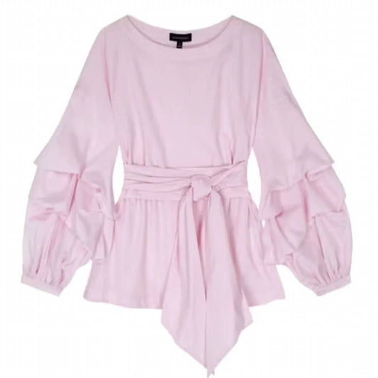 Women's Bishop Sleeve Belted Gingham Shirt