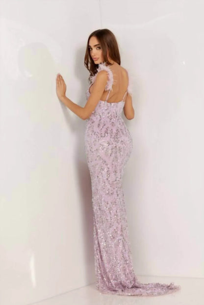 Aleta - Feather Strap Sweetheart Neck Long Gown - Rack Hunt