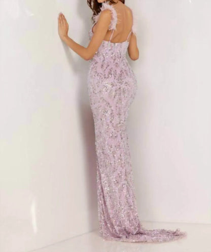 Aleta - Feather Strap Sweetheart Neck Long Gown - Rack Hunt