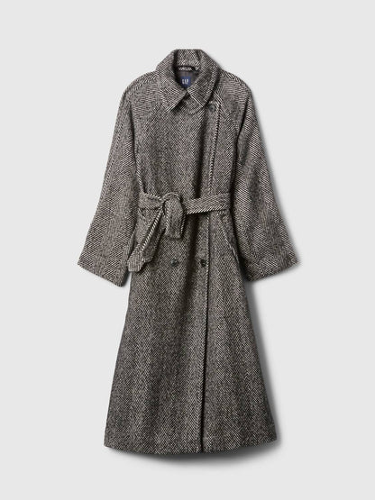 Double-breasted Herringbone Belted Trench Coat