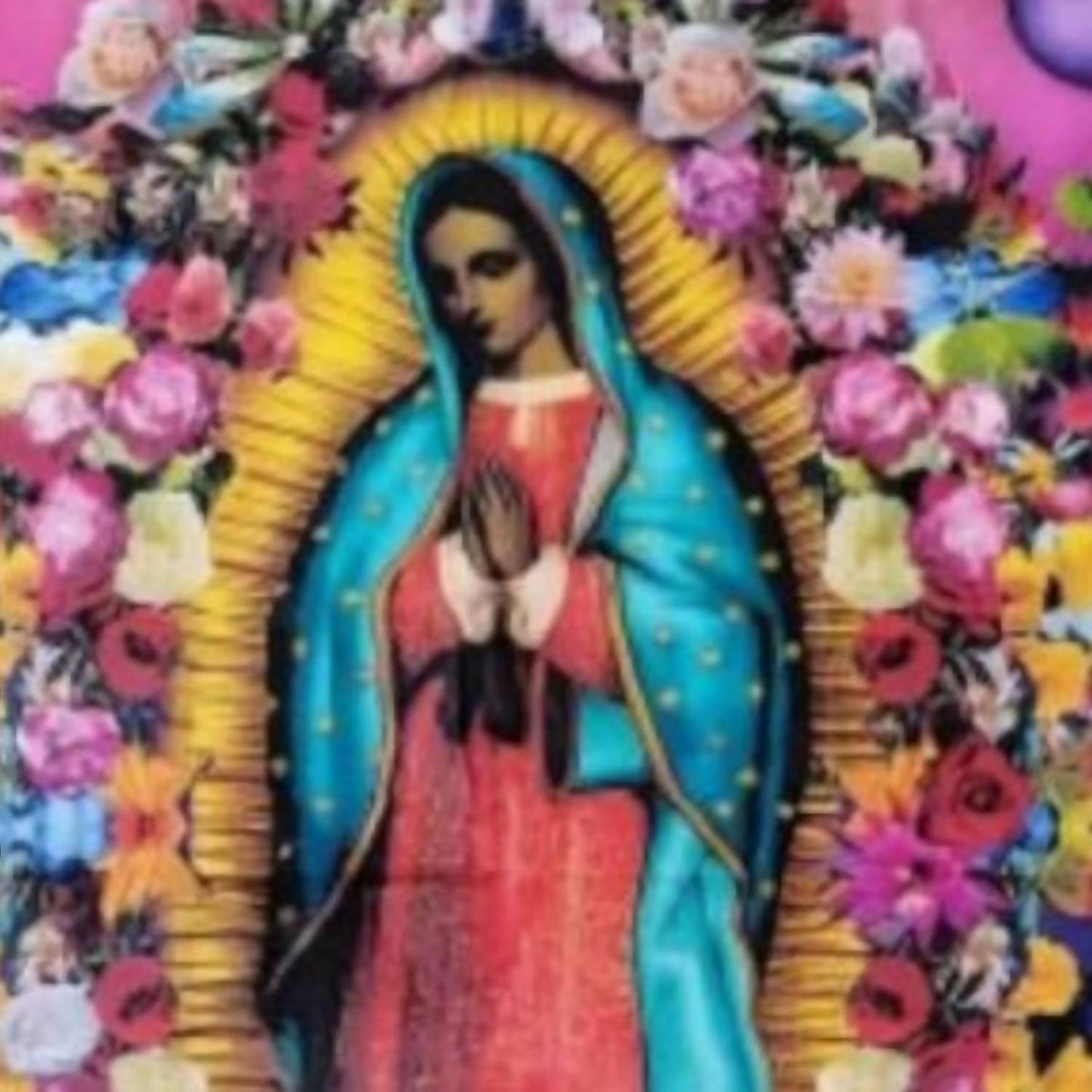 Our Lady Of Guadalupe Floral Blanket 59" X 51"
