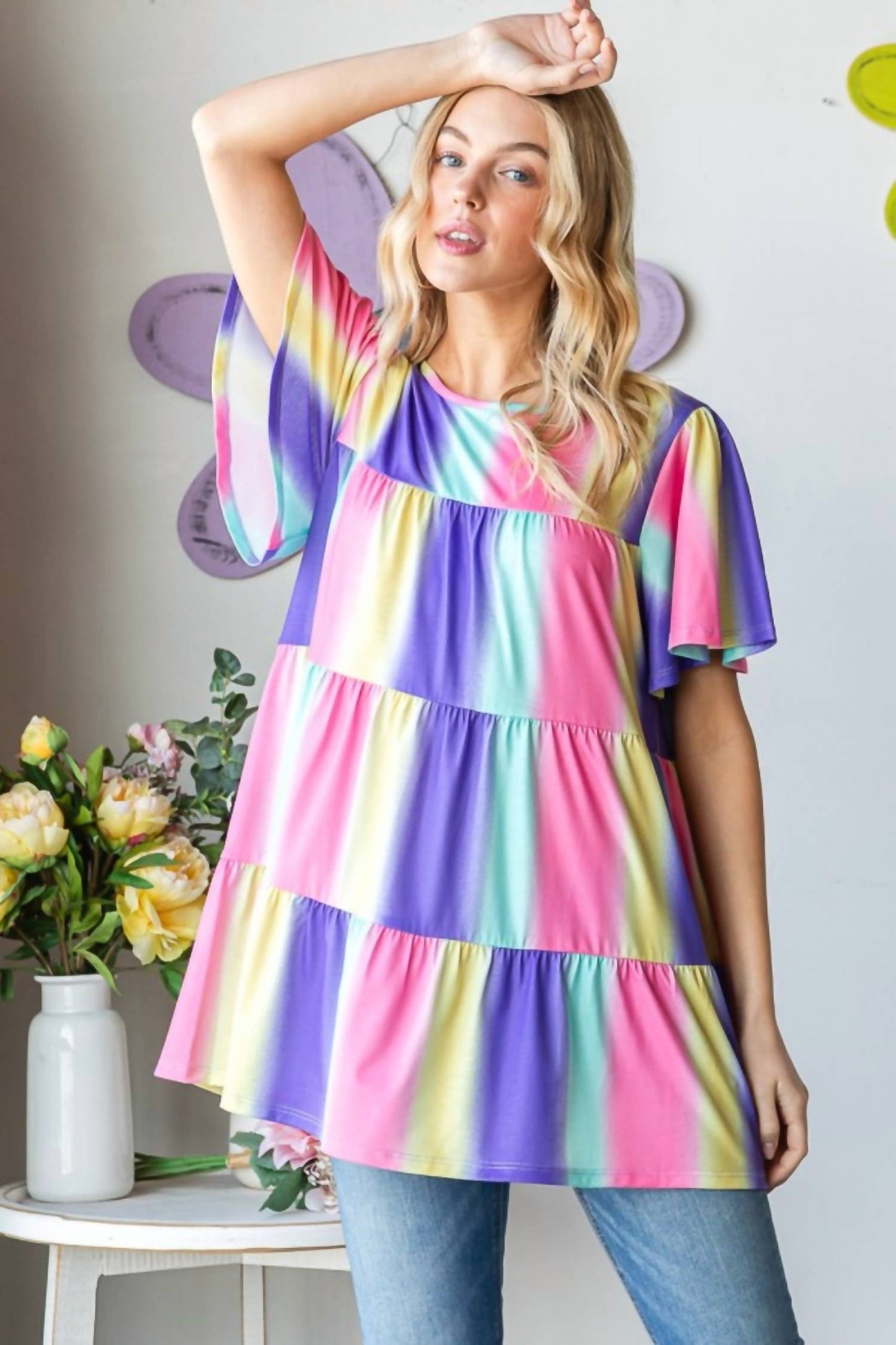 Short Flutter Sleeve Top - Plus