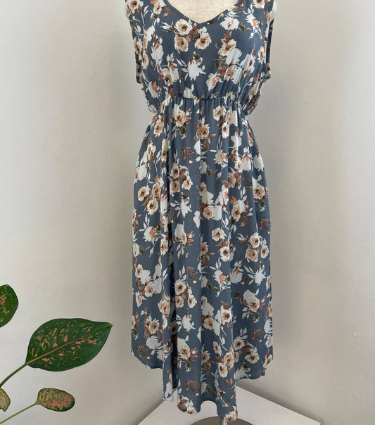 Women's Floral Midi Tank Dress With Pockets