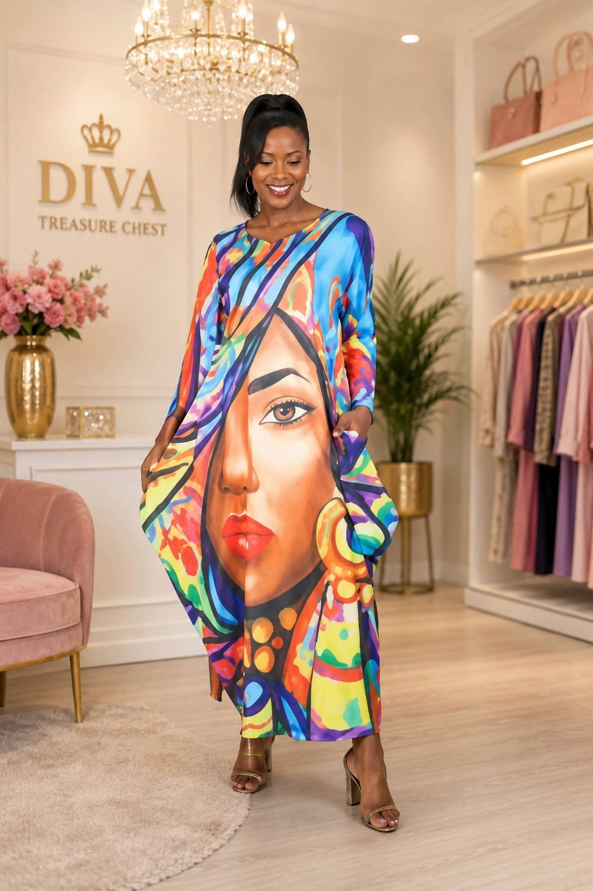 Bold Face Long Sleeves Maxi Dress