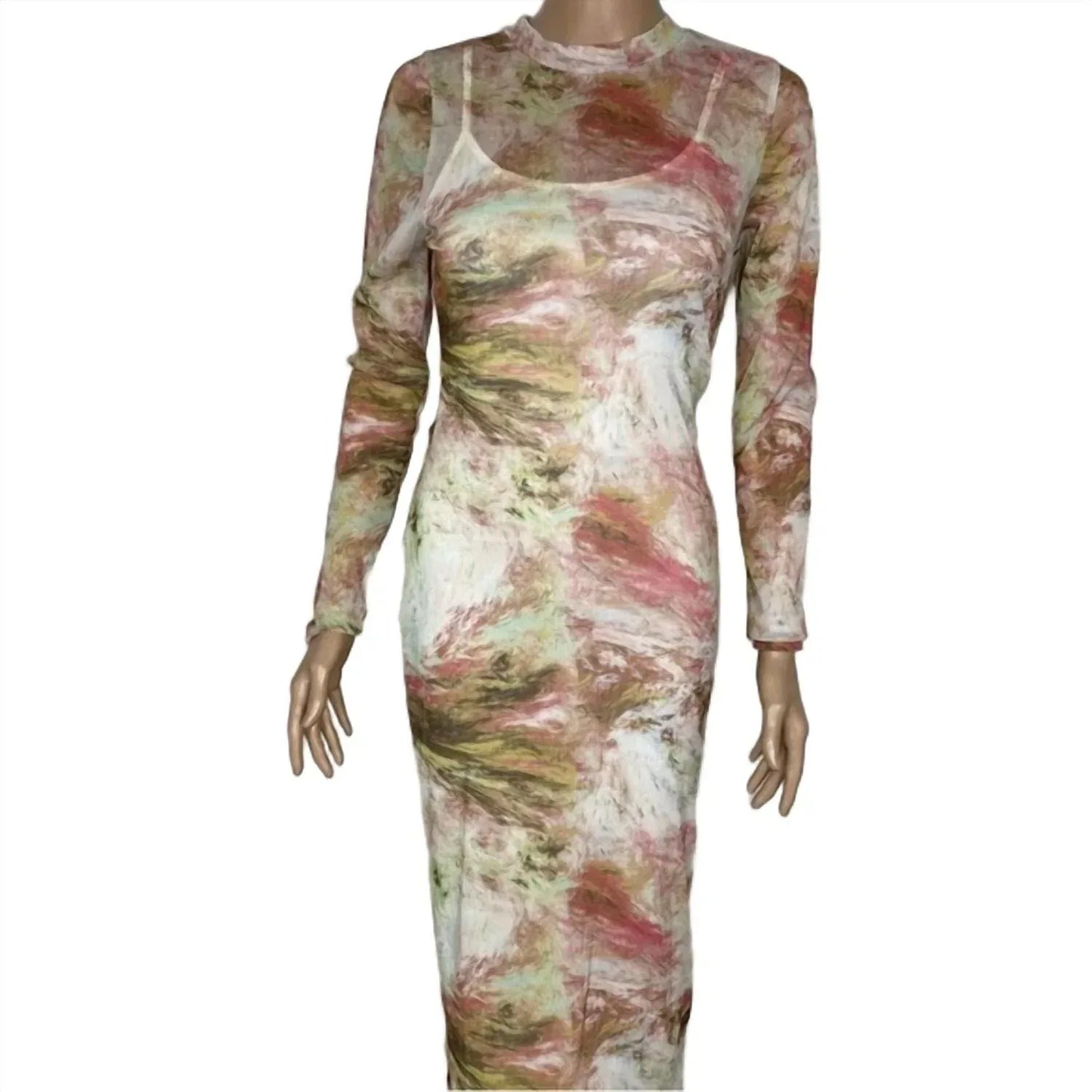 Blanc - Women's Long‑sleeve Shimmer Mesh Dress - Rack Hunt