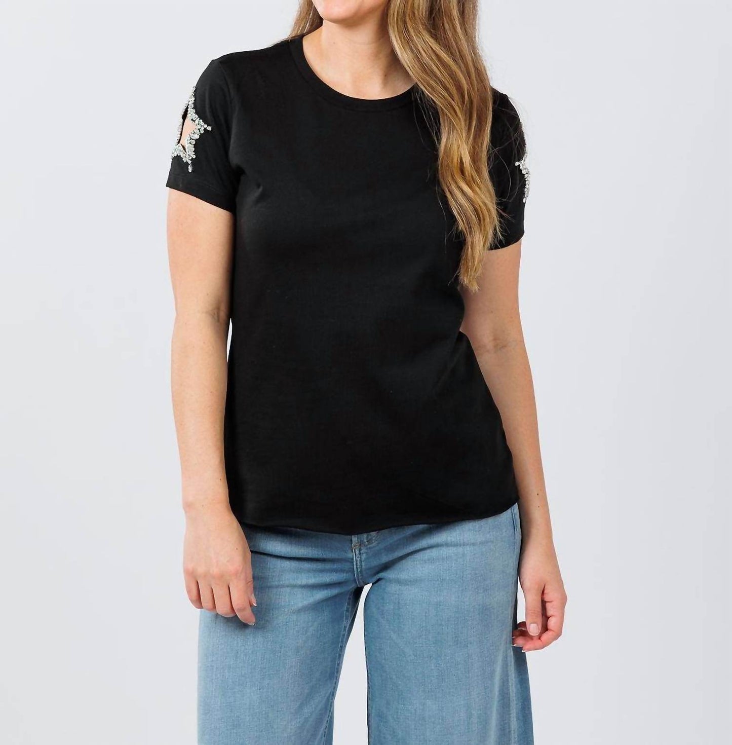 Suzy T - Women's Stars Cut Out Sleeve Top - Rack Hunt -