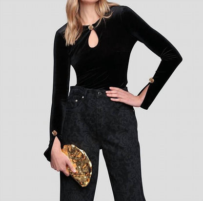Rose Button Velvet Top