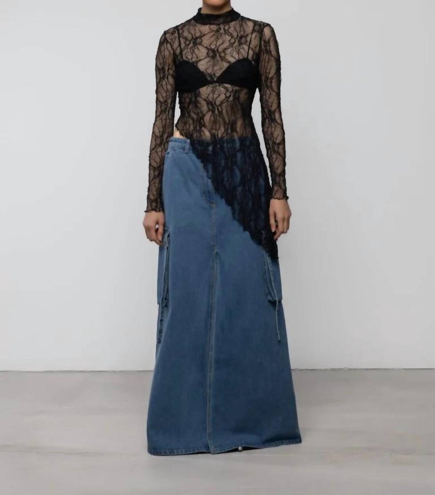 Women's Lace Asymmetric High Neck Top
