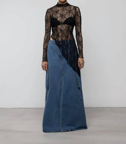 Women's Lace Asymmetric High Neck Top