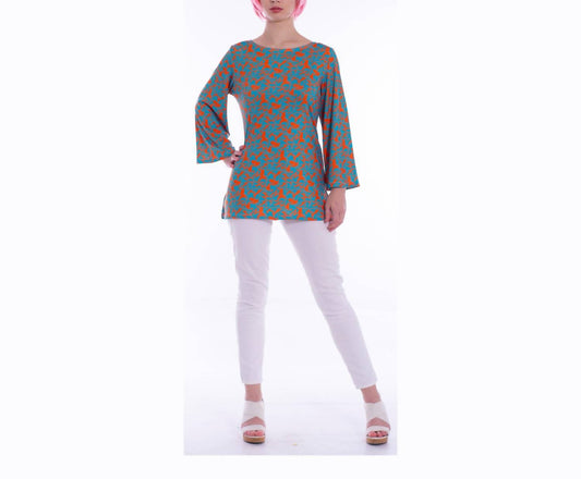 Hannah 3/4 Wide Flared Sleeves Tunic
