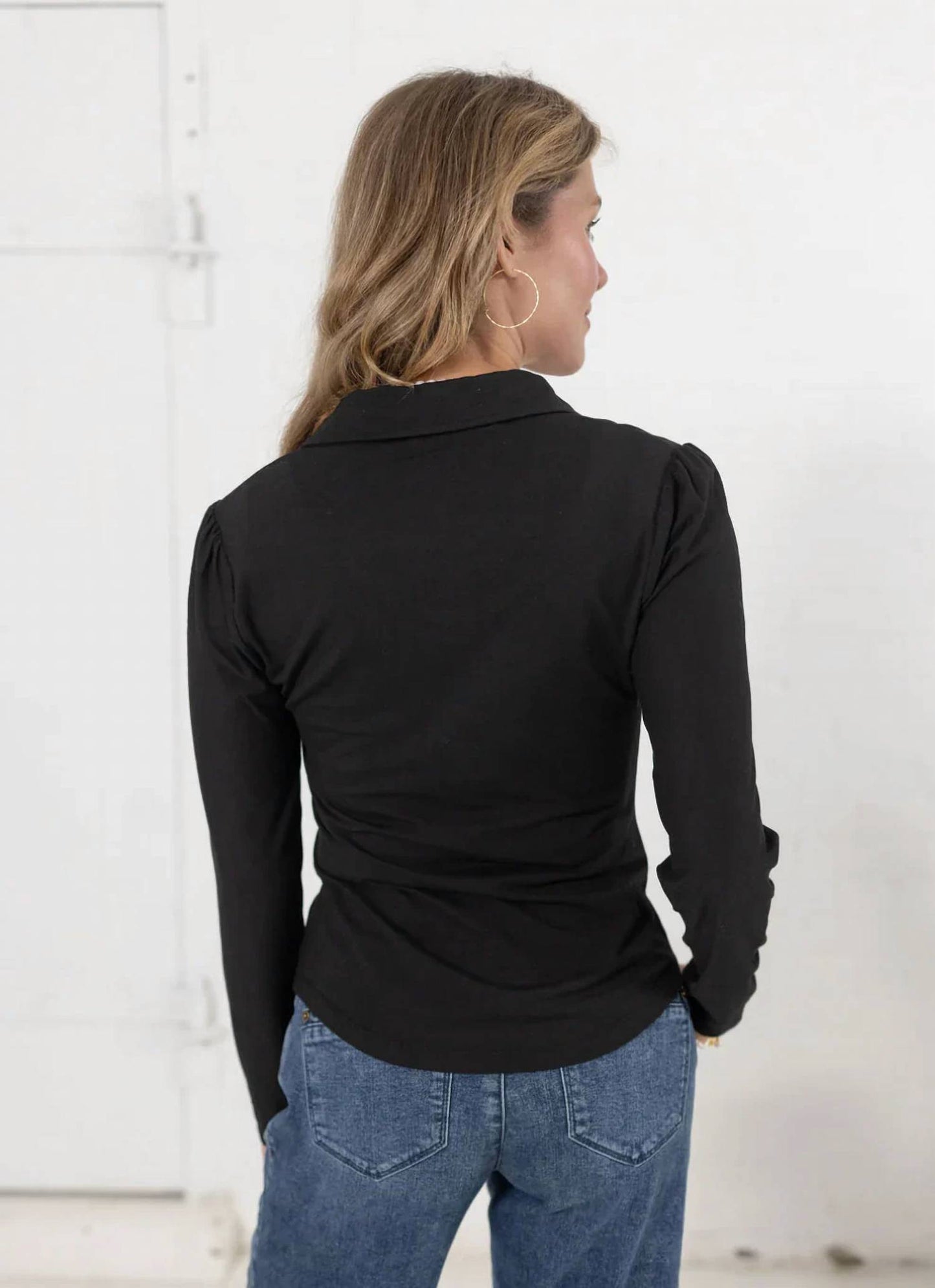 Ruched Placket Long Sleeve Top