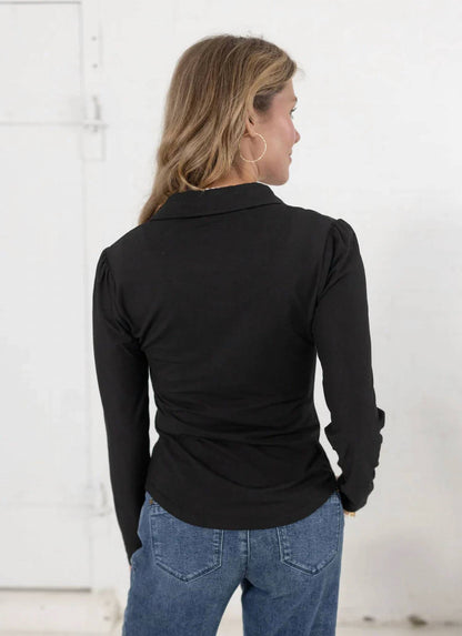 Ruched Placket Long Sleeve Top